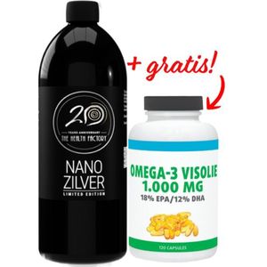 The Health Factory Nano Zilver / Colloidaal Zilver 15ppm 500ml & Gratis Gezonderwinkelen Visolie 120 capsules