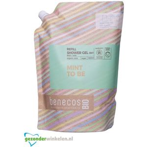 Benecos bio douchegel organic 2 in 1 mint body & hair mint to be refill-bag  1LT