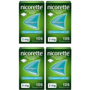 Nicorette Kauwgom 2 mg menthol mint 105 stuks 4 pak, 4x 105 stuks