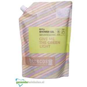 Benecos bio douchegel organic green tea give me the green light refill-bag  1LT