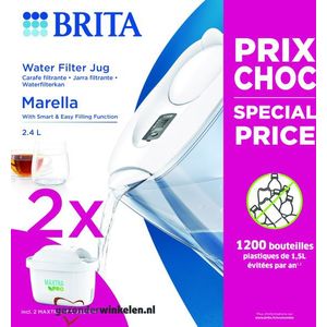 Brita waterfilterbundel marella cool white + 2 maxtra+ filterpatronen  2,4LT