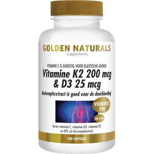 Golden Naturals Vitamine K2 200 mcg & D3 25 mcg  180 vegetarische capsules
