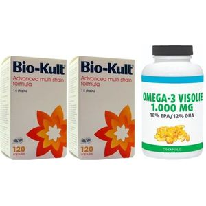 Bio-kult Geavanceerde multi-stam probiotica formule 120 capsules (Biokult) Twee-pak (2x120 caps) met GRATIS Gezonderwinkelen.nl Visolie 120 capsules