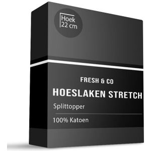 Sale: -40% | Splittopper Hoeslaken - Katoen Jersey Stretch - 160x200cm - Zwart - Fresh And Co - Dekbed-Discounter.nl