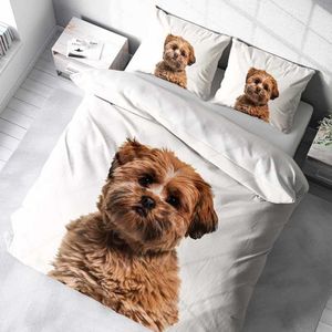 Dekbedovertrek Hond Dekbedovertrek - Lits-Jumeaux (240x220 cm) - Wit & Bruin Katoen - Dessin: Dieren - DLC