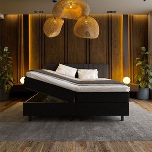 1-Persoons Boxspring met opbergruimte Beam - Zwart 90x210 cm - Pocketvering - Inclusief Topper - Dekbed-Discounter.nl