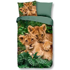 Kinderdekbedovertrek Lion Cubs Dekbedovertrek - 200x140 cm Groen - Dessin: Dieren - Good Morning