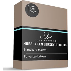 Hoeslaken - Jersey Stretch - Taupe - 190x200 cm - Taupe - Luna Bedding - Dekbed-Discounter.nl
