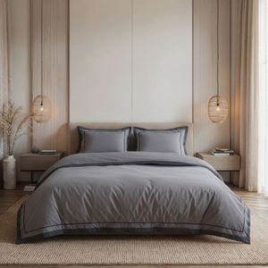 Dekbedovertrek Percale-Katoen - Hotel Gallardo - Grijs Antraciet - Tweepersoons (200x200 Cm) - Grijs & Antraciet Percale Katoen Katoen - Strepen - - Dekbed-Discounter.nl