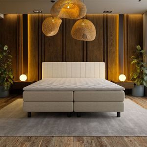 2-Persoons Boxspring Hotel - Beam - Beige 160x210 cm - Pocketvering - Inclusief Topper - Dekbed-Discounter.nl