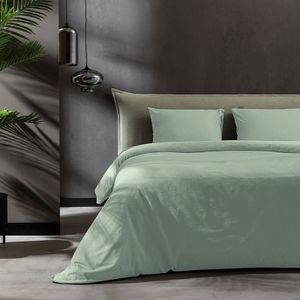 Sale: -30% | Dekbedovertrek Katoen Flanel - Uni - Groen - Tweepersoons (200x200 Cm) - Groen Katoen Flanel - Effen - Fresh And Co - Dekbed-Discounter.nl
