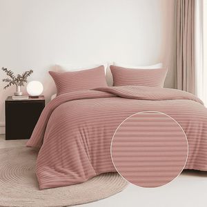 Fresh And Co - Dekbedovertrek Teddy Rib - Zacht Roze - Lits-Jumeaux 240x220 cm - Microvezel Teddy
