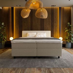 1-Persoons Boxspring Hotel Suite - Beige 90x200 cm - Pocketvering - Inclusief Topper - Dekbed-Discounter.nl