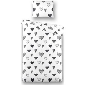 Kinderdekbedovertrek Lovely Hearts Dekbedovertrek - 100x135 cm Wit - Dessin: Romantisch - Fresh & Co Kids