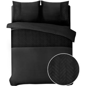 Dekbedovertrek Embossed - Eenpersoons (140x200 cm) - Zwart Microvezel - Dessin: Effen - Sleeptime Elegance - Dekbed-Discounter.nl