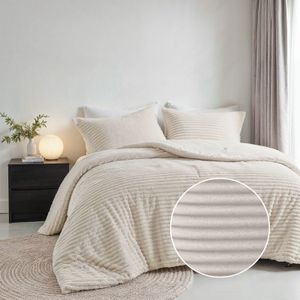Fresh And Co - Dekbedovertrek Teddy Rib - Crème Off White - Lits-Jumeaux 240x220 cm - Microvezel Teddy