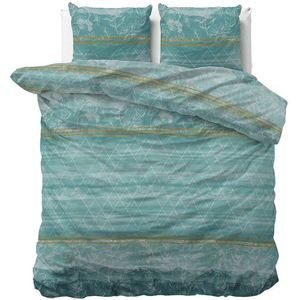 Dekbedovertrek Zara Turquoise - Tweepersoons (200x220 cm) - Turquoise Polyester-katoen - Dessin: Ruiten - Sleeptime Elegance - Dekbed-Discounter.nl