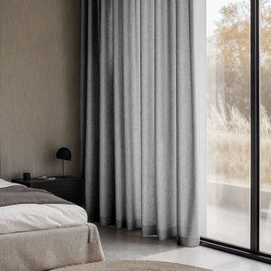 Gordijnen met Linnen Look - Haken of Ringen - Lichtgrijs maat: 250 x 300 cm - materiaal: Polyether/Velours - Dekbed-Discounter.nl