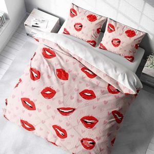 Dekbedovertrek Lips Dekbedovertrek - Lits-Jumeaux (240x220 cm) - Roze Katoen - Dessin: Romantisch - DLC
