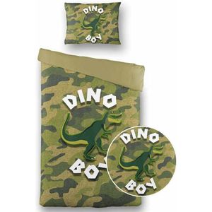 Kinderdekbedovertrek Dino Army - 140x200220 Cm Groen - Dieren - Fresh And Co Kids - Dekbed-Discounter.nl
