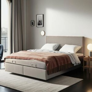 1-Persoons Boxspring Julia met opbergruimte - Beige 90x200 cm - Pocketvering - Inclusief Topper - Dekbed-Discounter.nl