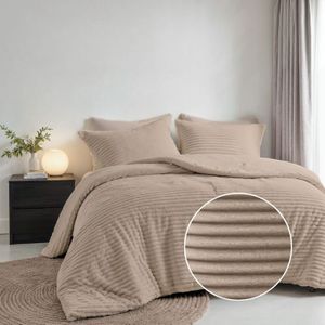 Sale: -30% | Dekbedovertrek Teddy Rib - Taupe - Lits-Jumeaux (240x220 Cm) - Taupe Microvezel Teddy - Strepen - Fresh And Co - Dekbed-Discounter.nl