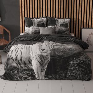 Dekbedovertrek Tigers - Tweepersoons (200x200 cm) - Grijs Katoen - Dessin: Dieren - Sleeptime