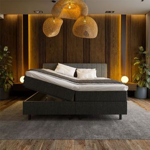 1-Persoons Boxspring met opbergruimte Beam - Antraciet 90x210 cm - Pocketvering - Inclusief Topper - Dekbed-Discounter.nl