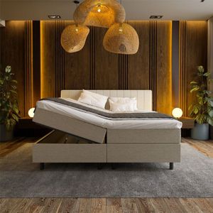 2-Persoons Boxspring met opbergruimte Beam - Beige 160x210 cm - Pocketvering - Inclusief Topper - Dekbed-Discounter.nl