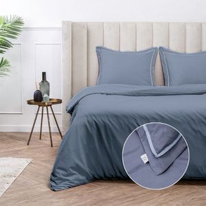 Dekbedovertrek Hotel Piping - Lits-Jumeaux (240x220 cm) - Blauw Microvezel - Dessin: Effen - Luna Bedding - Dekbed-Discounter.nl