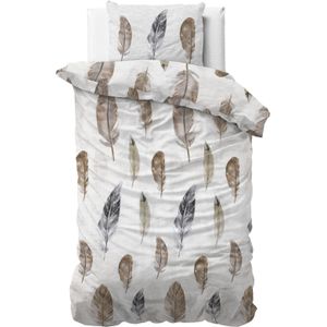 Dekbedovertrek Light Feathers Dekbedovertrek - Eenpersoons (140x220 cm) - Wit Katoen - Dessin: Patroon - Sleeptime Elegance