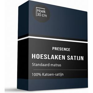 Hoeslaken Katoen Satijn Uni - Navy - 200x210cm - Blauw - Presence - Dekbed-Discounter.nl