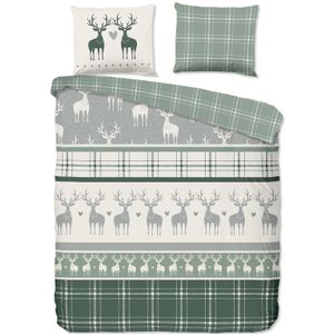 Dekbedovertrek Katoen-Flanel - Bjirk - Lits-Jumeaux XL (260x200 Cm) - Meerkleurig & Grijs Flanel Katoen - Strepen & Natuur & Dieren - Good Morning - Dekbed-Discounter.nl