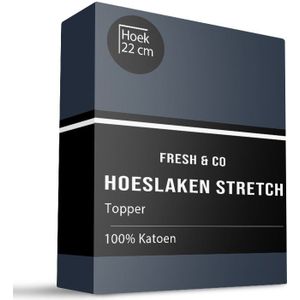 Sale: -40% | Topper Hoeslaken - Katoen Jersey Stretch - Navy - 160x200cm - Blauw - Fresh And Co - Dekbed-Discounter.nl