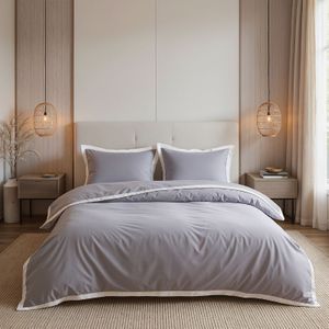 Dekbedovertrek Percale-Katoen - Hotel Emilio - Grijs Wit - Lits-Jumeaux (240x220 Cm) - Grijs & Wit Percale Katoen Katoen - Effen - Dreamhouse - Dekbed-Discounter.nl