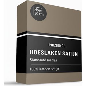 Hoeslaken Katoen Satijn Uni - Taupe - 90x200cm - Taupe - Presence - Dekbed-Discounter.nl