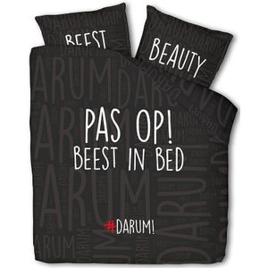 Dekbedovertrek #DARUM! Beest in Bed Dekbedovertrek - Lits-Jumeaux (240x220 cm) - Zwart Microvezel - Dessin: Tekst - #DARUM!