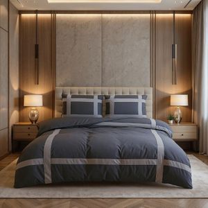 Dekbedovertrek Percale-Katoen - Hotel Alberto - Antraciet Grijs - Lits-Jumeaux (240x220 Cm) - Antraciet & Grijs Percale Katoen Katoen - Strepen - - Dekbed-Discounter.nl