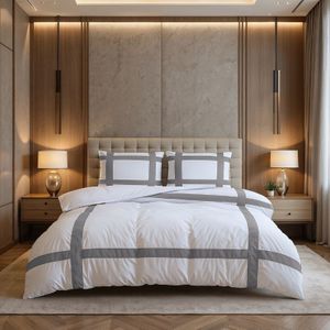 Dekbedovertrek Percale-Katoen - Hotel Alberto - Wit Grijs - Eenpersoons (140x200 Cm) - Wit & Grijs Percale Katoen Katoen - Strepen - Dreamhouse - Dekbed-Discounter.nl