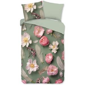 Dekbedovertrek Katoen-Flanel - Senzi - Lits-Jumeaux (240x220 Cm) - Meerkleurig & Groen Flanel Katoen - Natuur & Bloemen - Good Morning - Dekbed-Discounter.nl