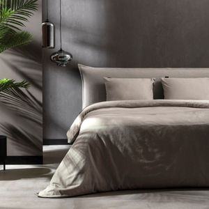 Sale: -30% | Dekbedovertrek Katoen Flanel - Uni - Taupe - Lits-Jumeaux (240x220 Cm) - Taupe Katoen Flanel - Effen - Fresh And Co - Dekbed-Discounter.nl