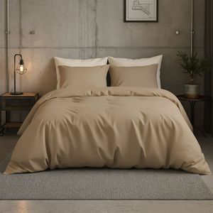 Katoen Satijn Uni Dekbedovertrek + Hoeslaken - Taupe - Dekbed-Discounter.nl