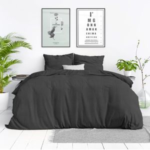 Dekbedovertrek Stone Washed - Lits-Jumeaux (240x220 cm) - Antraciet Katoen - Dessin: Effen - DreamHouse Bedding