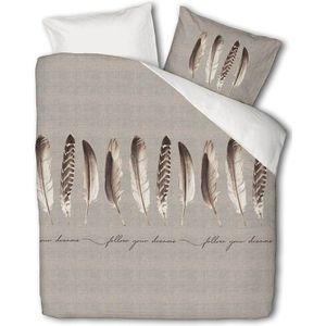 Dekbedovertrek Endless Feathers - Tweepersoons (200x220 cm) - Beige Polyester-katoen - Dessin: Veren - Luna