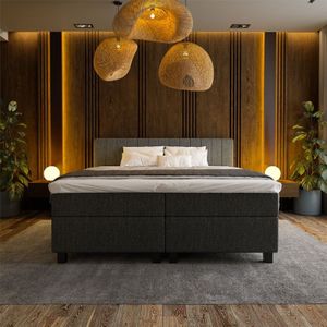 2-Persoons Boxspring Hotel Suite - Beam - Antraciet 180x210 cm - Pocketvering - Inclusief Topper - Dekbed-Discounter.nl
