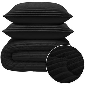 1+1 Gratis Wasbaar Lazy Dekbed Zonder Overtrek - Zonder Overtrek - Teddy Rib - Zwart - Dekbed-Discounter.nl