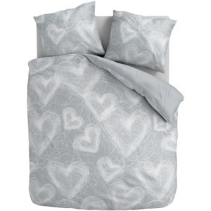 Sale: -60% | Dekbedovertrek Scribble Heart - Eenpersoons (140x200 Cm) - Meerkleurig Microvezel - - Fresh And Co - Dekbed-Discounter.nl