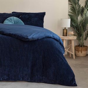 Dekbedovertrek Teddy Rib - Lits-Jumeaux (240x220 cm) - Navy Microvezel - Dessin: Effen, Patroon - Fresh & Co