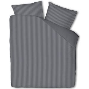 Dekbedovertrek Embossed Stripes - Lits-Jumeaux (240x220 cm) - Antraciet Microvezel - Dessin: Strepen - Luna Bedding