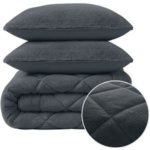 1+1 Gratis Wasbaar Lazy Dekbed Zonder Overtrek - Zonder Overtrek - Faux Fur - Antraciet - Dekbed-Discounter.nl